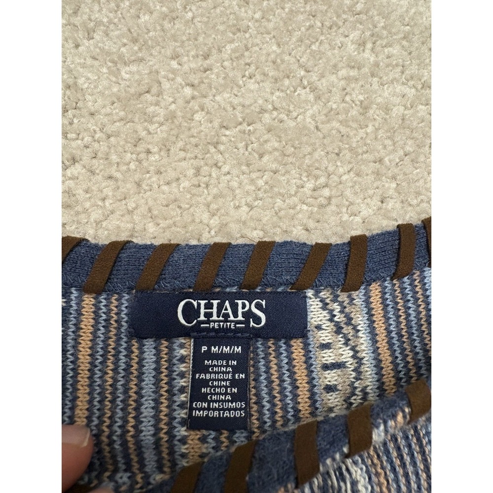 Chaps Sweater Womens Medium Petite Boho Striped Cotton Blend 3/4 Sleeve Pullover - Picture 3 of 5